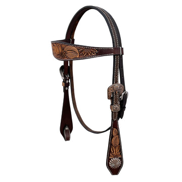 BAR H EQUINE Western Handtooled Leather Horse Headstall & Breast Collar Set